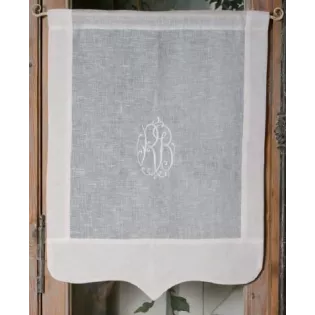 Rideau Brise-vue Sur-mesure Lin Blanc et Monogramme
