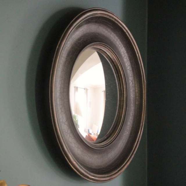 Magnifique miroir convexe bordures noir et dorées Chehoma