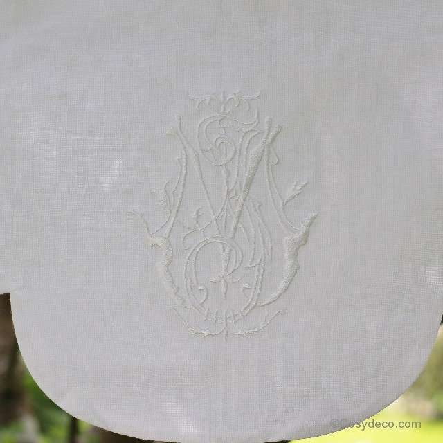 Cantonniere lin Blanc Style ancien Monogramme