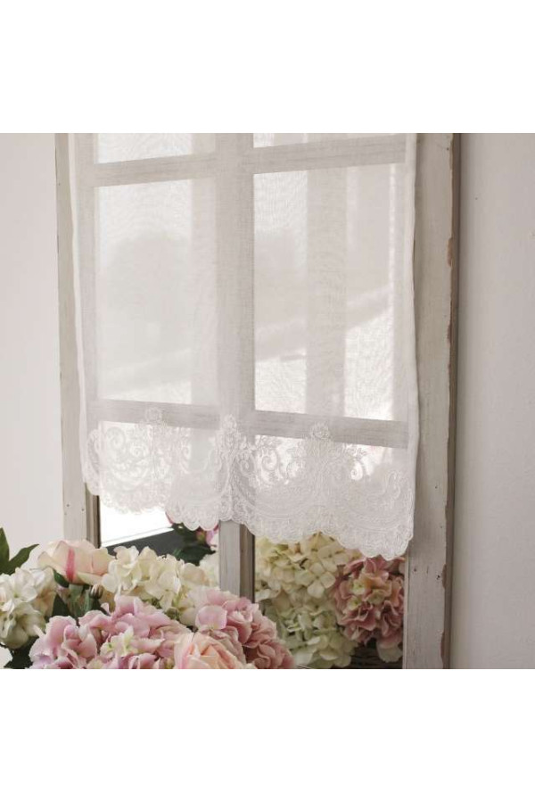Rideau Vintage En Dentelle Blanc Cassé - Fait Main, Style Shabby Chic - Largeur < 100 Cm - Prêt à Poser