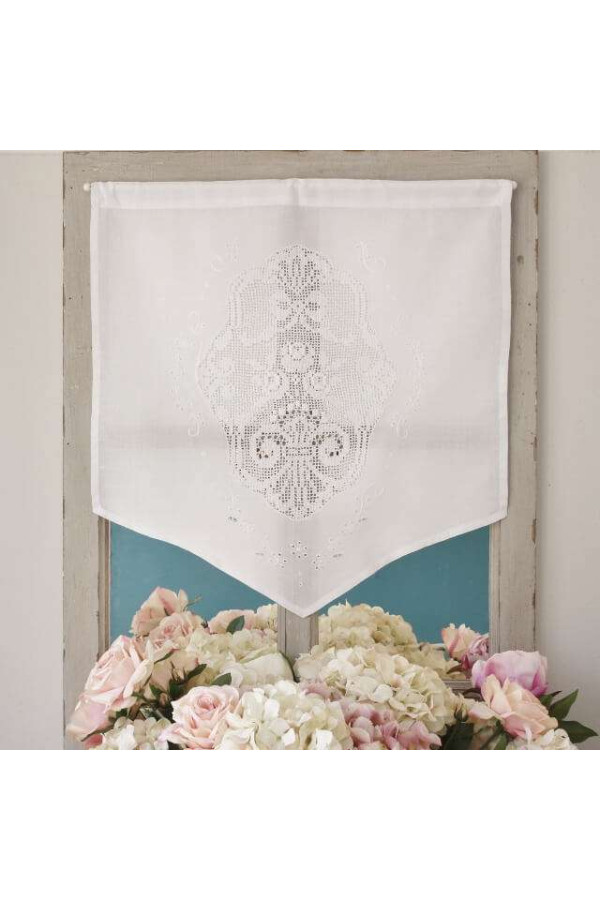 Rideau Brise-bise Brodé Main Blanc 50x110 Cm - Prêt à Poser, Fabrication Française
