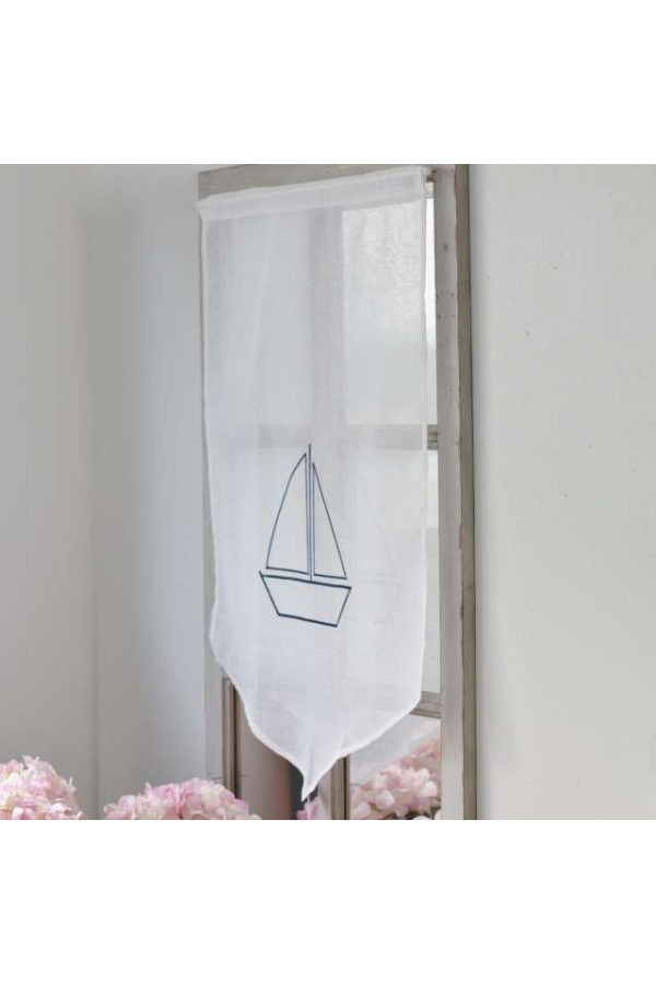 Rideau Brise-bise Brodé Main – Blanc, 45x60 Cm, Ourlet Passe-tringle, Fait Main En France
