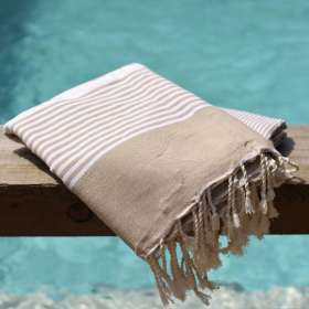 Fouta Grande Taille Rayures Beiges 3x2m