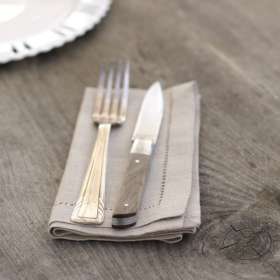 Lot de 4 serviettes de table Lin Naturel brodé