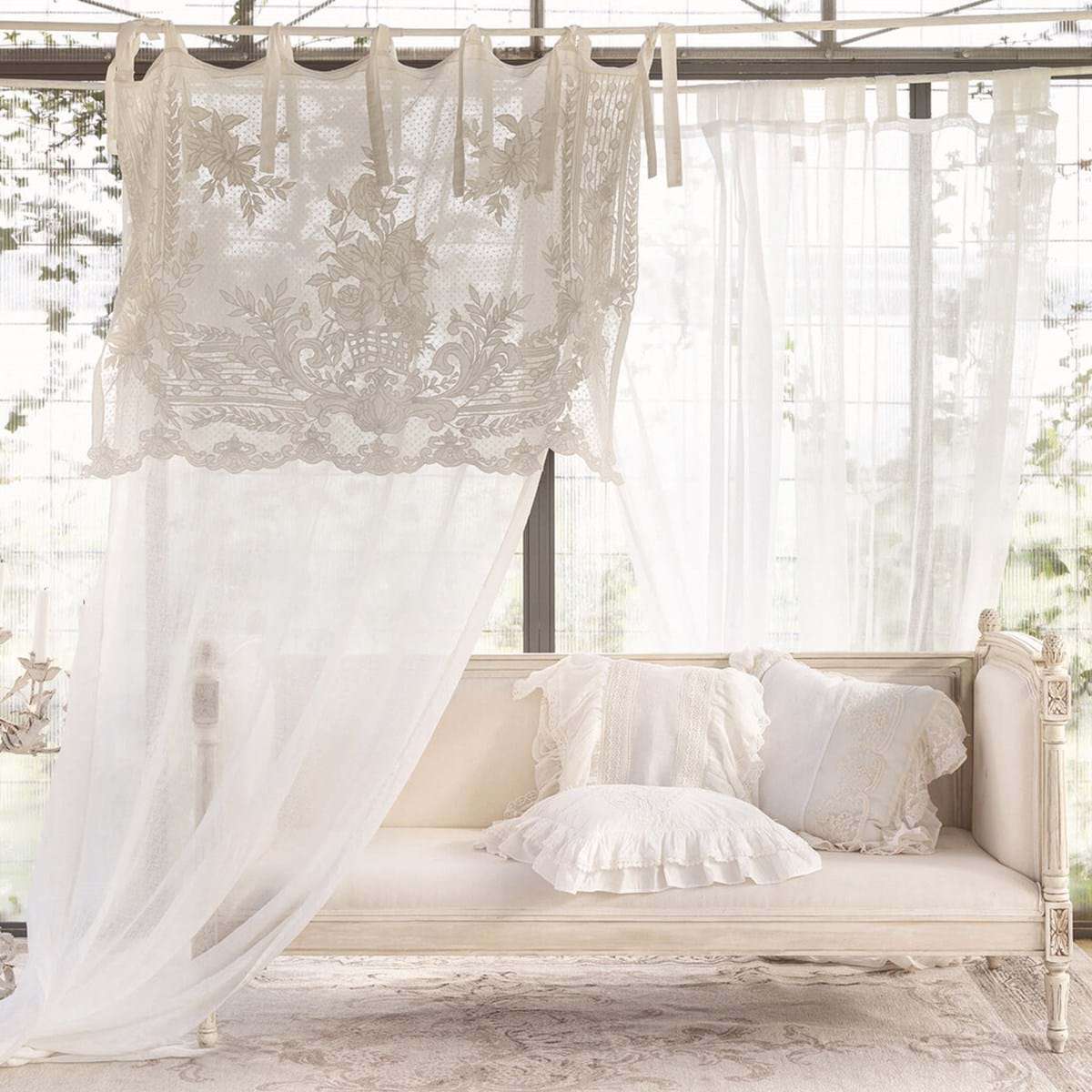 Rideaux Voilages Blancs à Motif Floral - 240x200 Cm - Occasion