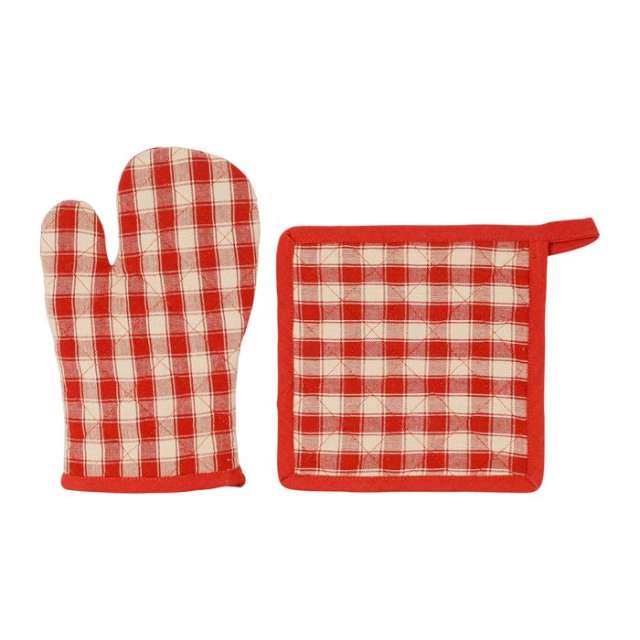 Ensemble de gant de cuisine et manique en coton rouge - Torchons