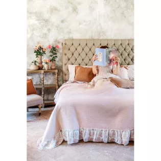 Dessus de Lit Toile de Jouy Rose Style Ancien