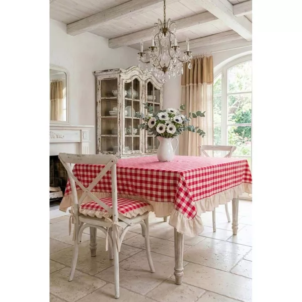 Nappe Blanc Mariclo Carreaux rouges Déco Campagne Chic