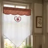 Rideau Déco Cuisine Romantique Motif Cœur Brodé & Cantonnière Beige et Rouge