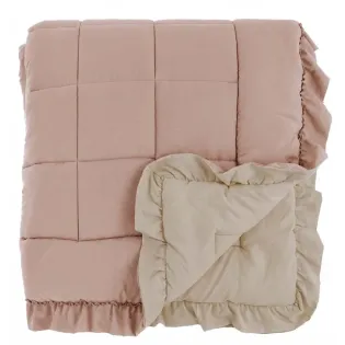 Édredon Volants Réversible Rose & Beige Blanc Mariclo