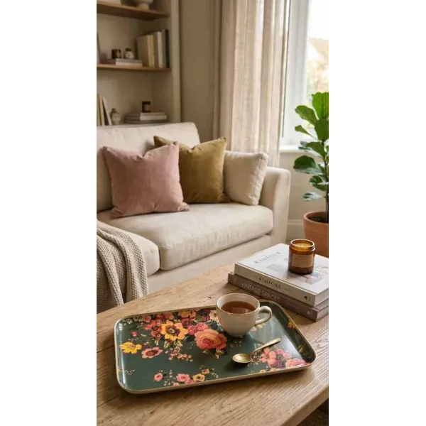 Plateau Fleuri Style Cottage Romantique pour Salon Décoration Shabby-Chic