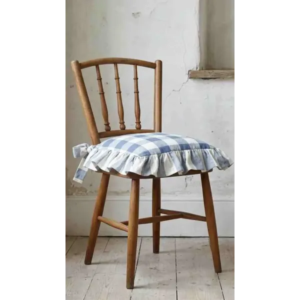 Coussin Chaise Chic Bleu carreaux Blanc Mariclo
