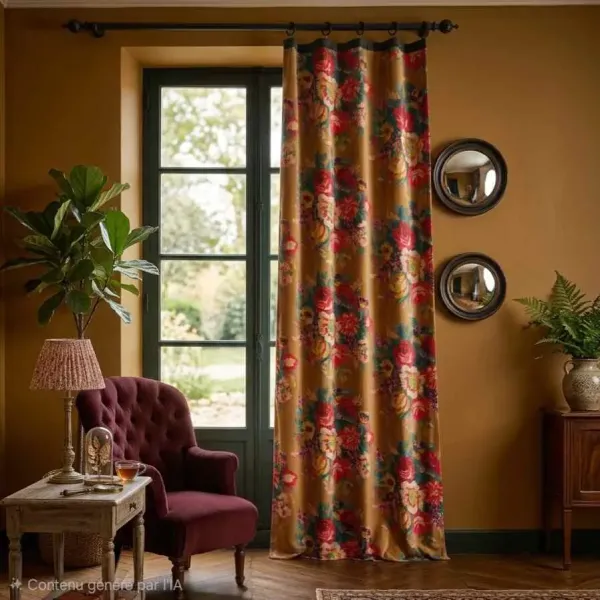 Rideau Velours Fleuri Style Anglais, Esprit Maison Cosy Chic