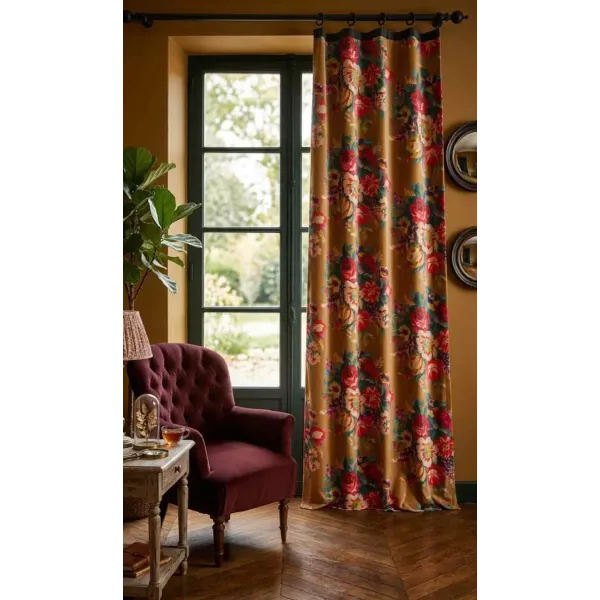 Rideau Velours Fleuri Style Anglais, Esprit Cottage Chic