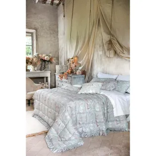 Édredon Volant Toile de Jouy Verte Blanc Mariclo | Maison Cosy Déco