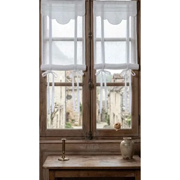 Store Réglable simple Lin Blanc Feston Chic, Ambiance Charme