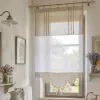 Brise-Bise en Lin Blanc et Beige Finitions Pompon, Confection Française