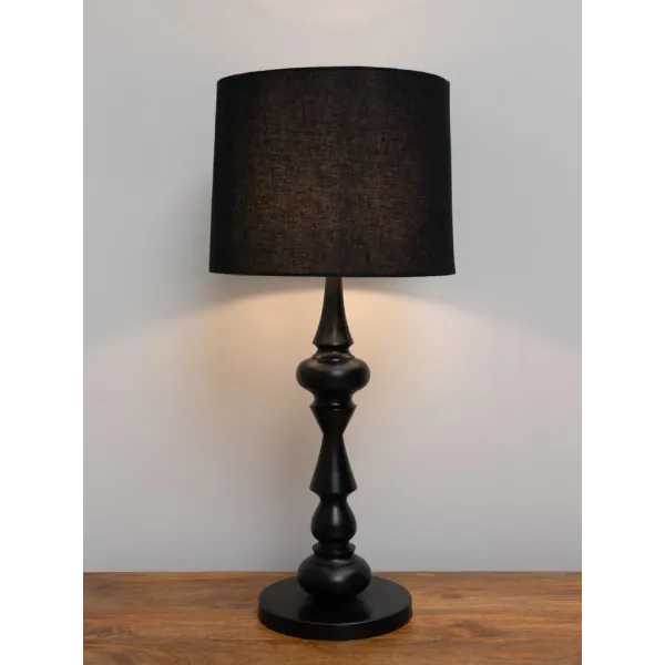 Grande Lampe à Poser Fusilli Pied Tourné Noir, Style Classique, Chehoma