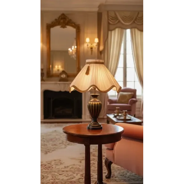 Abat Jour Style Ancien plissé ondulé à col en taffetas | Cosy Déco