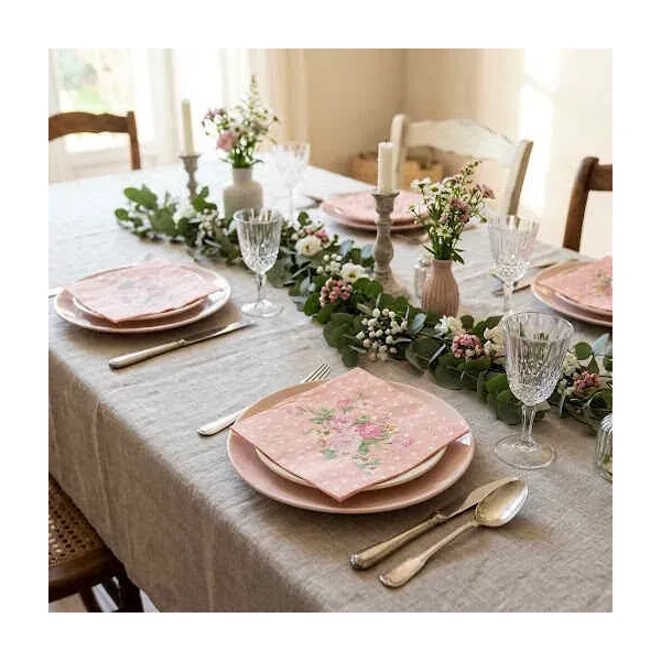 Serviettes en Papier roses fleuris et pois Shabby-chic Clayre & Eef