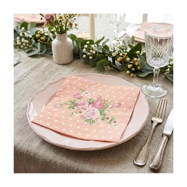 Serviettes en Papier Fleurs Roses Shabby-chic Clayre & Eef