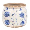 Cache Pot en Céramique, Décor Fleuri Bleu sur Fond Blanc, Clayre & Eef