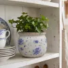Pot de Fleurs Décor Fleuri Bleu sur Fond Blanc, Clayre & Eef