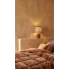 Lampe de Chevet en Céramique Brune et Abat-Jour Lin Rayé